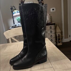 Roberto Botticelli Black Embossed Leather Heeled Boots